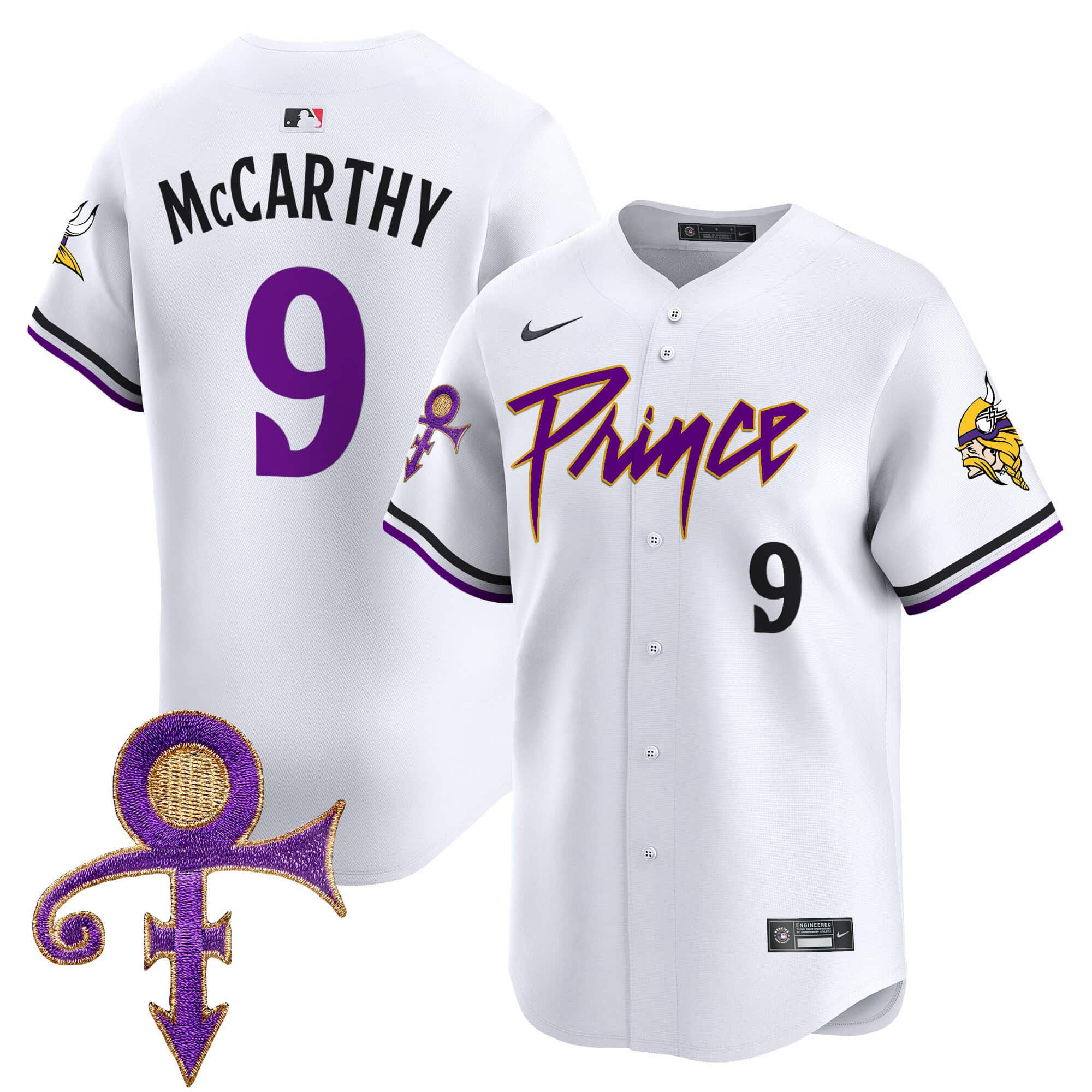 Men Minnesota Vikings #9 Mccarthy White 2024 Nike Prince Patch Vapor Premier Limited NFL Jersey